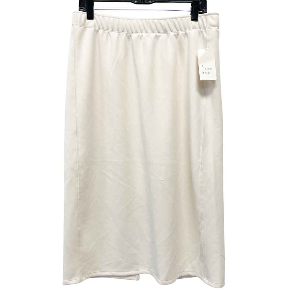 A New Day Women's Cream Elastic Waist Pencil Midi Sweater Skirt Size M